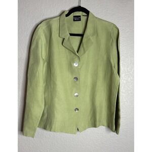 Crossing Pointe Womens Size 18 MS Lime Green Button Front Jacket Top Silk Blend